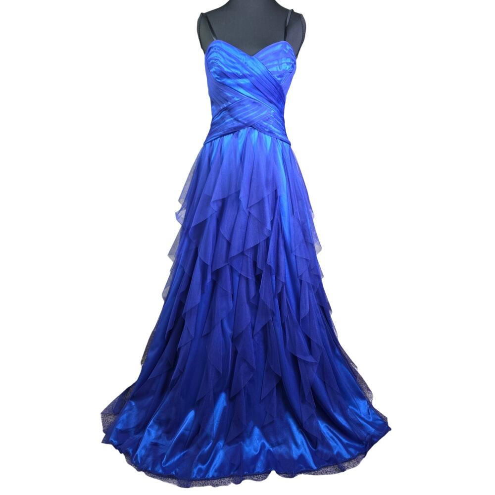 Mermaidcore,Vintage ROBERTA Royal Blue Tulle Ruffled Gown Strapless Formal Sz 5